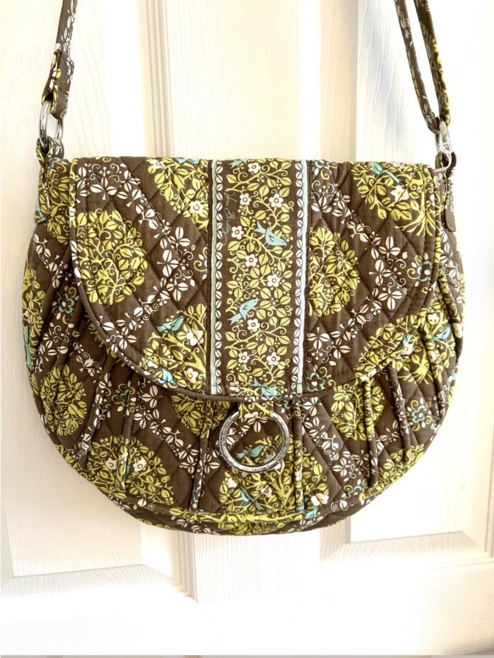Vera Bradley Brown, Lime & Light Blue Quilted Crossbody